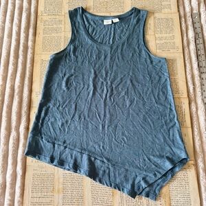St. Tropez Slate Blue Asymmetric Hem Tank, 100% Linen, Size L